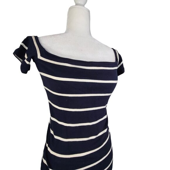 Armani Exchange Striped Black White off shoulder Bodycon Mini Dress - Picture 3 of 6